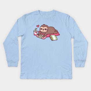 Cute Sloth Playing Video Games Kids Long Sleeve T-Shirt